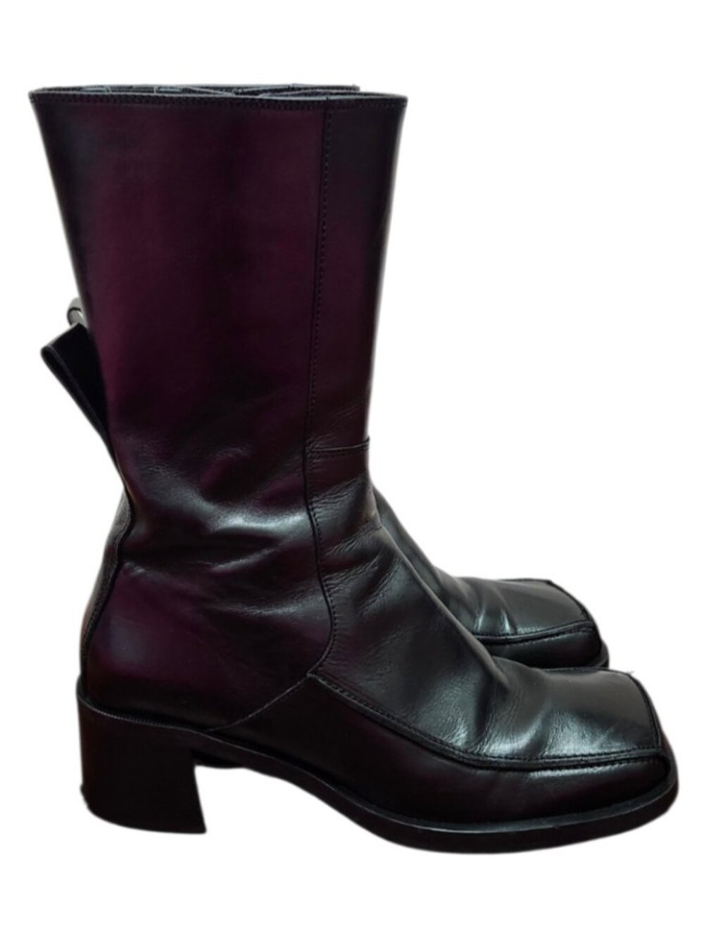 E8 by Miista Black Leather Mid Calf Boots EU 40 Square Toe Block Heel - Picture 5 of 16